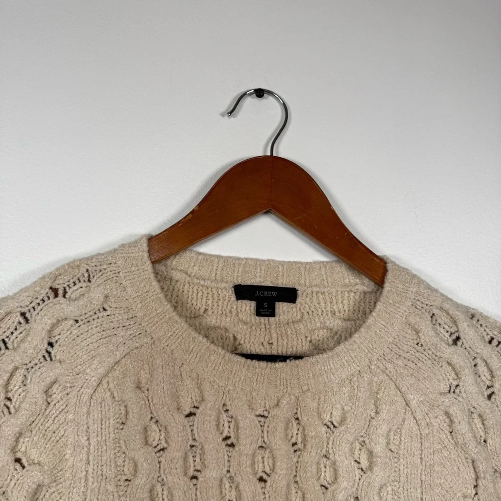 J.Crew Women's Cotton Blend Bouclé‎ Cable Knit Crew Neck Pullover Sweater